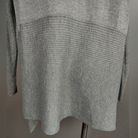 Avenue Waterfall Gray Metallic Thread Gray Ribbed Detail Open Cardigan 14/16 - Picture 8 of 10